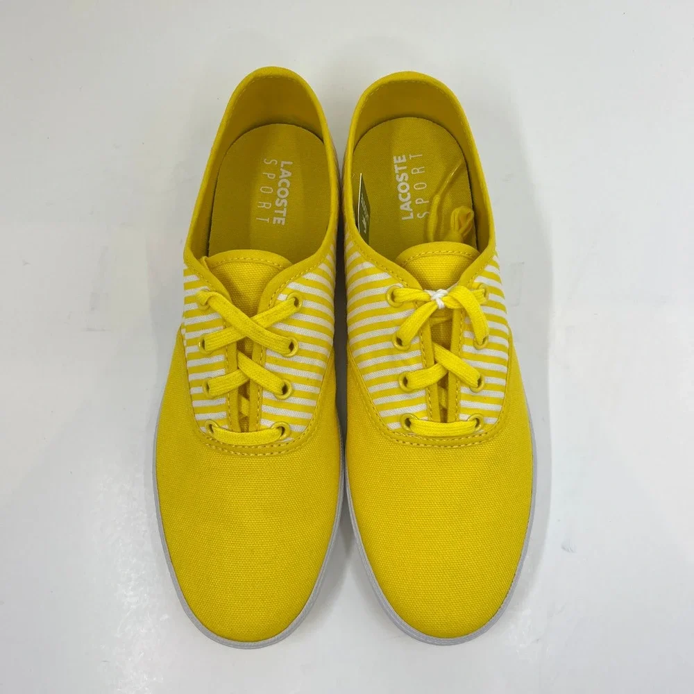 Lacoste Gambetta Sneakers Women 8 Yellow White Striped Canvas Low Top‎ Vintage